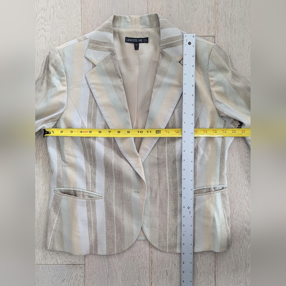 LAFAYETTE 148 Vintage Linen/Silk Blend Multi-Stripe Suit; Size 12 - Picture 8 of 16